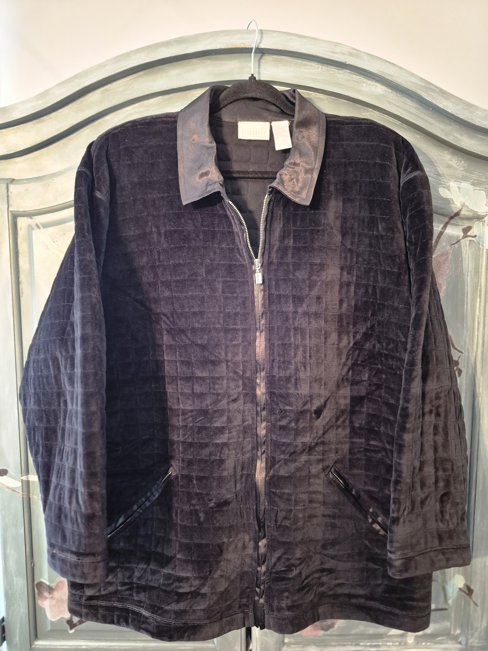 Liz Claiborne Quilted Velvet Zip Jacket - Black